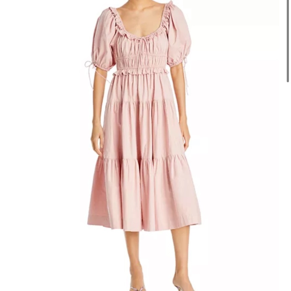 En Saison Poplin Puff-Sleeved Tiered Midi Dress